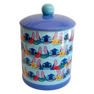Disney Lilo & Stitch Aloha COOKIE JAR Large Canister & Lid Blue Silver Buffalo